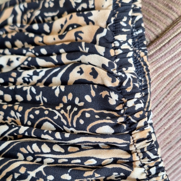 Avenue Blouse Plus Sz22/24 Blk/Tan Paisley Long Sleeves V Neck MiniPleats Cutie - Picture 5 of 12